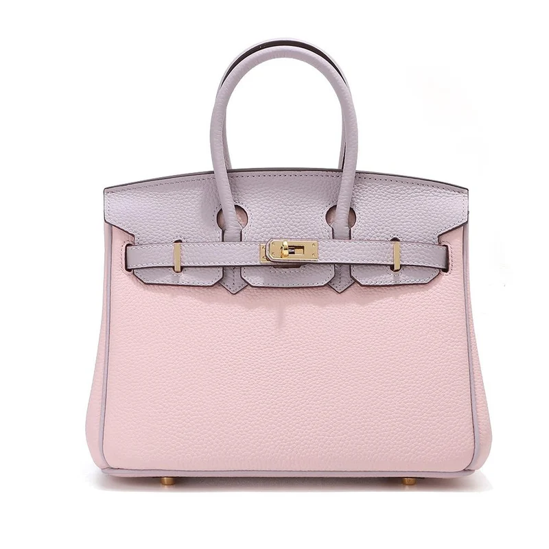 Kopfschicht-Rindsleder-Platin-Tasche, echtes Leder, Damentasche, große Kapazität, Handtasche, Damen, High-End-Sense, Pendler-Schultertasche 25CM rosa/violett
