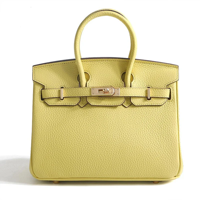 Kopfschicht-Rindsleder-Platin-Tasche, echtes Leder, Damentasche, große Kapazität, Handtasche, Damen, High-End-Sense, Pendler-Schultertasche 25CM gelb