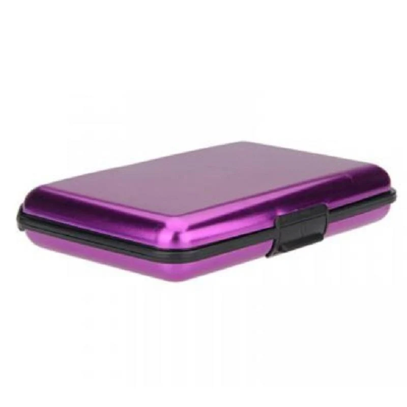 Glänzende, mehrfarbige Tasche, wasserdichte Geldbörse, Business-Ausweis, Kreditkarten-Geldbörse, Bargeldhalter aus Aluminiumlegierung(Äußere) + Kunststoff( Innere) mit Geschenkbox violett