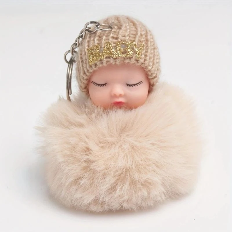 Cartoon Plüsch Schlaf Puppe Schlüsselanhänger Niedliche Plüsch Kohle Ball Rucksack Anhänger Kreative DIY Kinder Plüsch Puppe Anhänger Zubehör Auto Anhänger für Freunde khaki