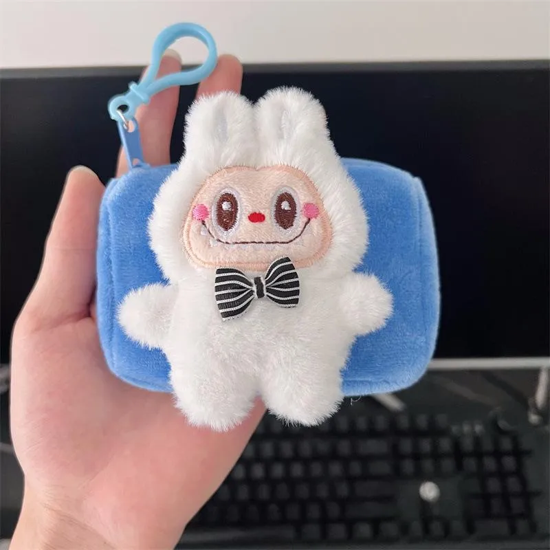 Cartoon Labubu Hase Wechselgeldbörse Kartenetui Niedlich mit Schlüsselanhänger Hängebeutel Mini Kleine Tasche Tragbar Handgepäck weiß