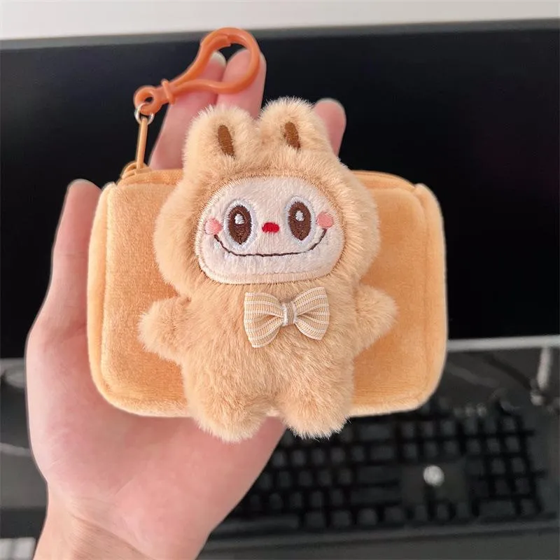 Cartoon Labubu Hase Wechselgeldbörse Kartenetui Niedlich mit Schlüsselanhänger Hängebeutel Mini Kleine Tasche Tragbar Handgepäck khaki