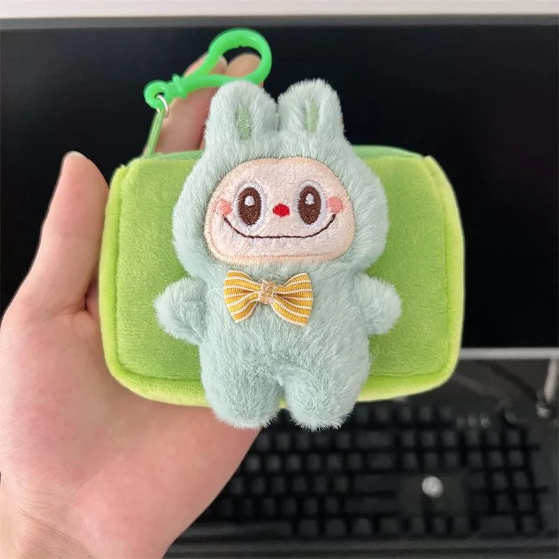 Cartoon Labubu Hase Wechselgeldbörse Kartenetui Niedlich mit Schlüsselanhänger Hängebeutel Mini Kleine Tasche Tragbar Handgepäck grün