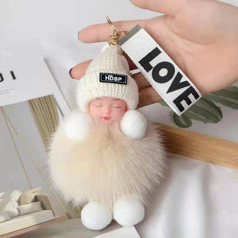 9 CM Schönheit Für Dame Schöne Mädchen Tasche Anhänger Plüsch Puppe Auto Schlüsselanhänger Anhänger beige