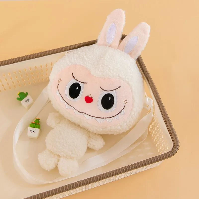 30cm Cartoon Labubu Schulter Niedliche Puppe Umhängetasche Monster Outdoor Reisetasche Weihnachtsgeschenk weiß