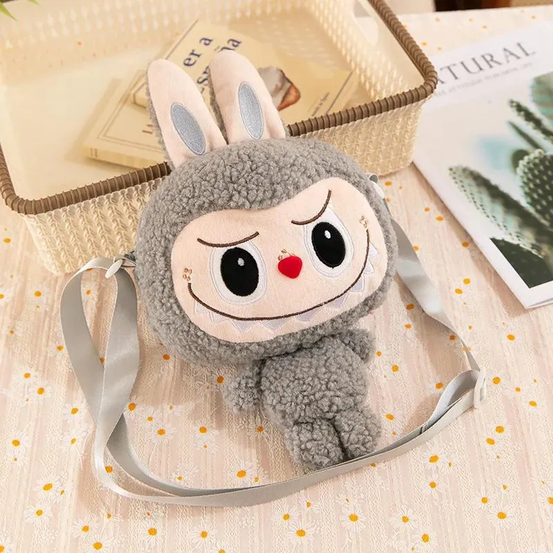 30cm Cartoon Labubu Schulter Niedliche Puppe Umhängetasche Monster Outdoor Reisetasche Weihnachtsgeschenk graue