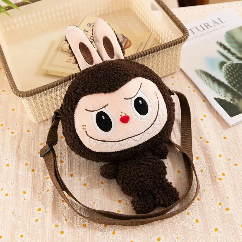 30cm Cartoon Labubu Schulter Niedliche Puppe Umhängetasche Monster Outdoor Reisetasche Weihnachtsgeschenk braun