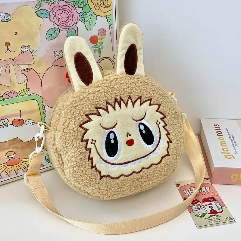 2025 Neue Beliebte Bubble Mart Schräge Umhängetasche Große Kapazität Weiche Haptik Kurzer Plüsch Kinder Schultertaschen Hässlich Niedlich Cartoon Kinder Aufbewahrung Crossbody Tasche gelb
