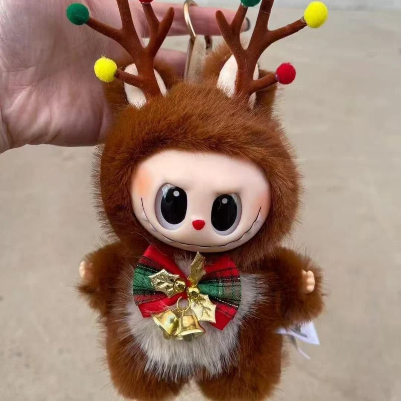 2025 Neu Weihnachten Plüsch Anhänger Elch Puppe Niedlich Internet Berühmtheit Schlüsselanhänger Taschenanhänger Set Stand aufbauen braun