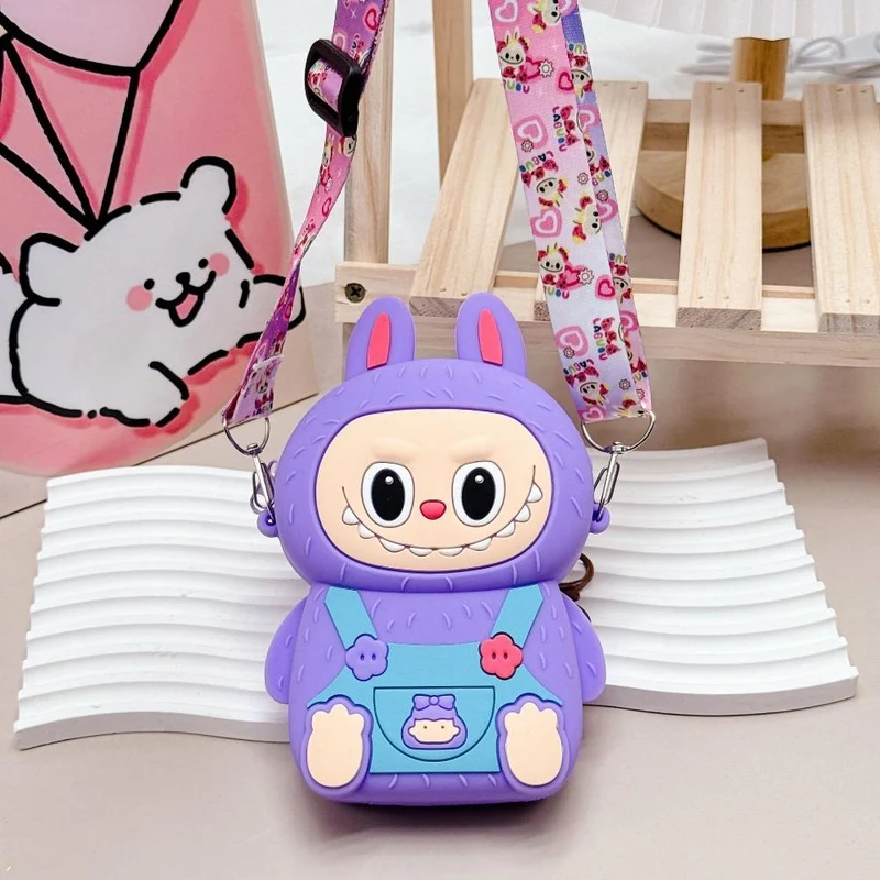 2025 Beliebte Labobo Kinder Snack Tasche Weich Anfassendes Silikon Mittelgroße Geldbörse Niedliche Cartoon Bubble Mart Sitzstil Münzfach für Kinder Feiertagsüberraschungsgeschenk violett