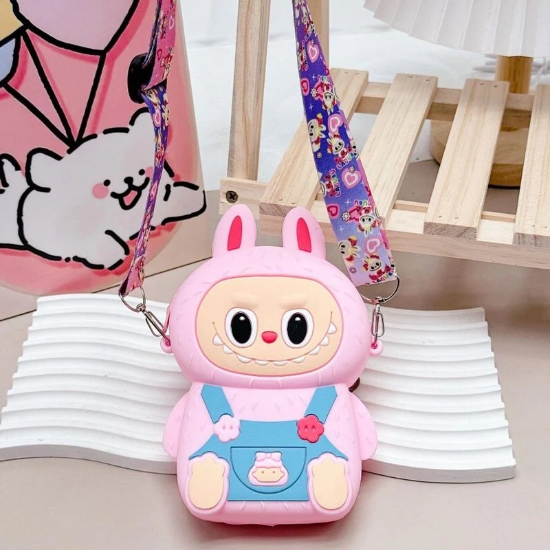 2025 Beliebte Labobo Kinder Snack Tasche Weich Anfassendes Silikon Mittelgroße Geldbörse Niedliche Cartoon Bubble Mart Sitzstil Münzfach für Kinder Feiertagsüberraschungsgeschenk rosa