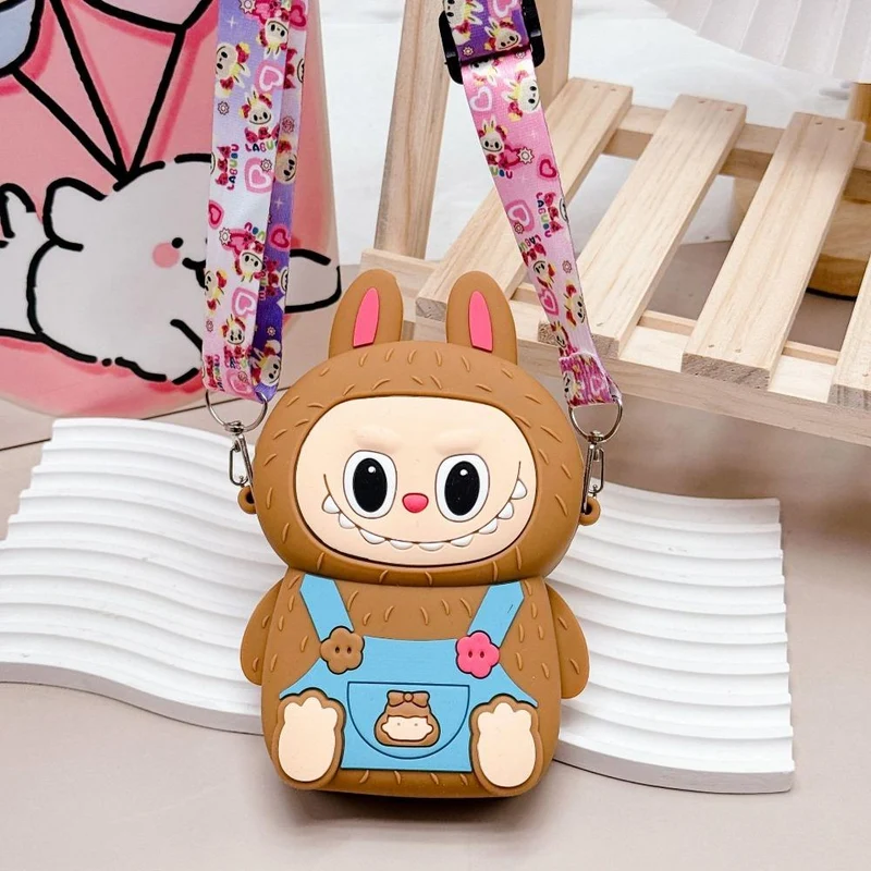 2025 Beliebte Labobo Kinder Snack Tasche Weich Anfassendes Silikon Mittelgroße Geldbörse Niedliche Cartoon Bubble Mart Sitzstil Münzfach für Kinder Feiertagsüberraschungsgeschenk kaffeebraun