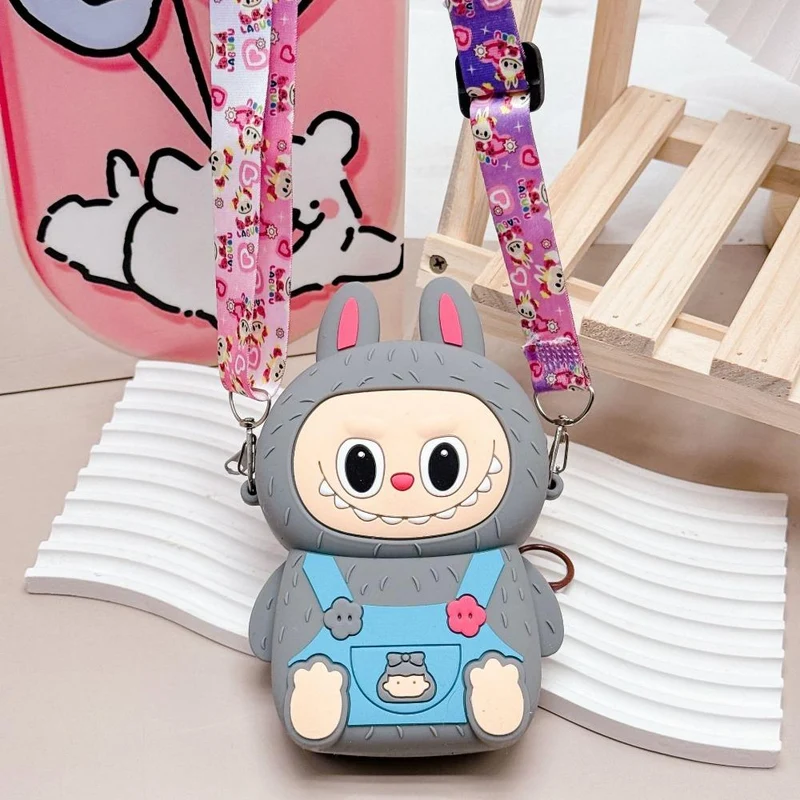 2025 Beliebte Labobo Kinder Snack Tasche Weich Anfassendes Silikon Mittelgroße Geldbörse Niedliche Cartoon Bubble Mart Sitzstil Münzfach für Kinder Feiertagsüberraschungsgeschenk grau