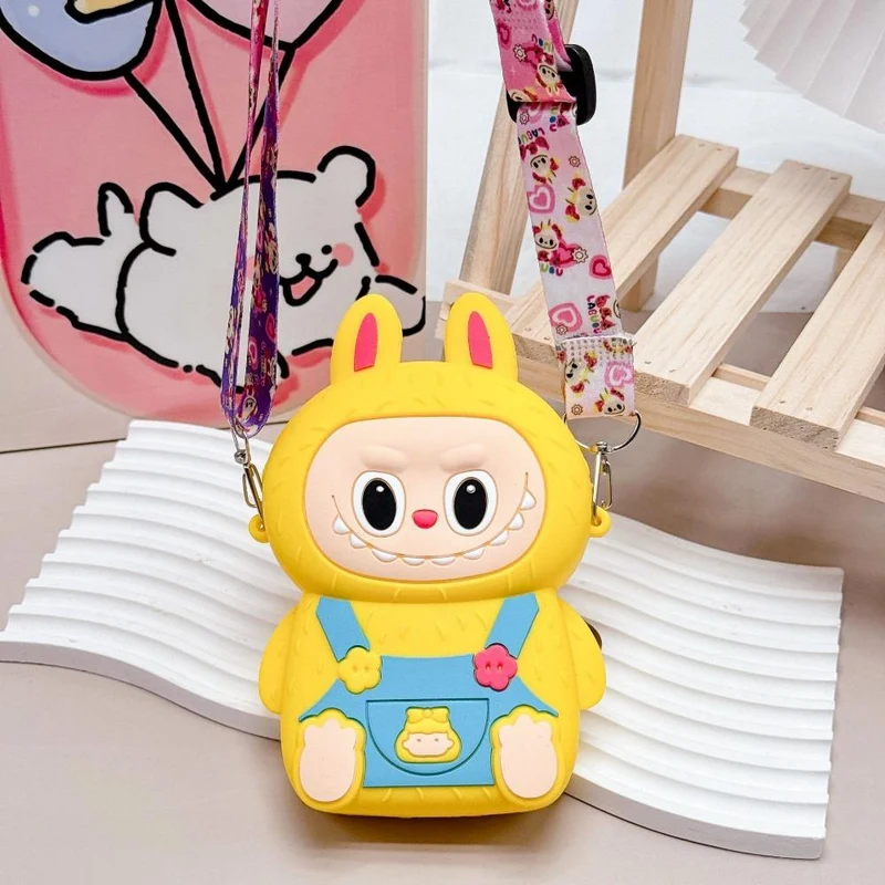2025 Beliebte Labobo Kinder Snack Tasche Weich Anfassendes Silikon Mittelgroße Geldbörse Niedliche Cartoon Bubble Mart Sitzstil Münzfach für Kinder Feiertagsüberraschungsgeschenk gelb